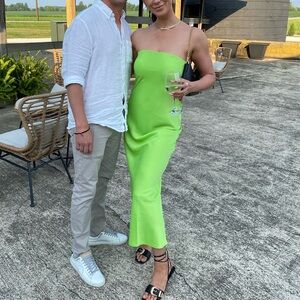 Wayf Strapless Matte Satin Bias Cut gown in green